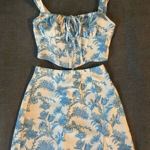 Floral Blue and White top and matching skirt set